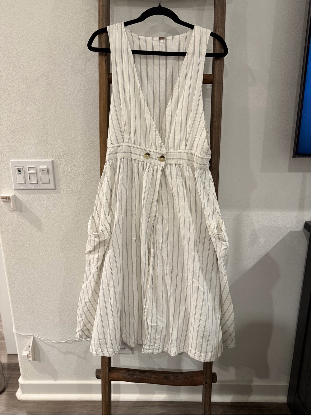 Free People Cream and Gray Striped Sleeveless Sundress